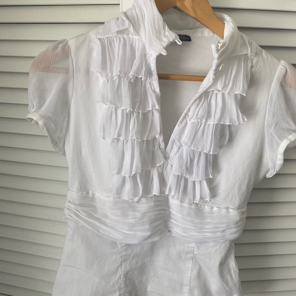 White Ruffled Short-Sleeve Blouse